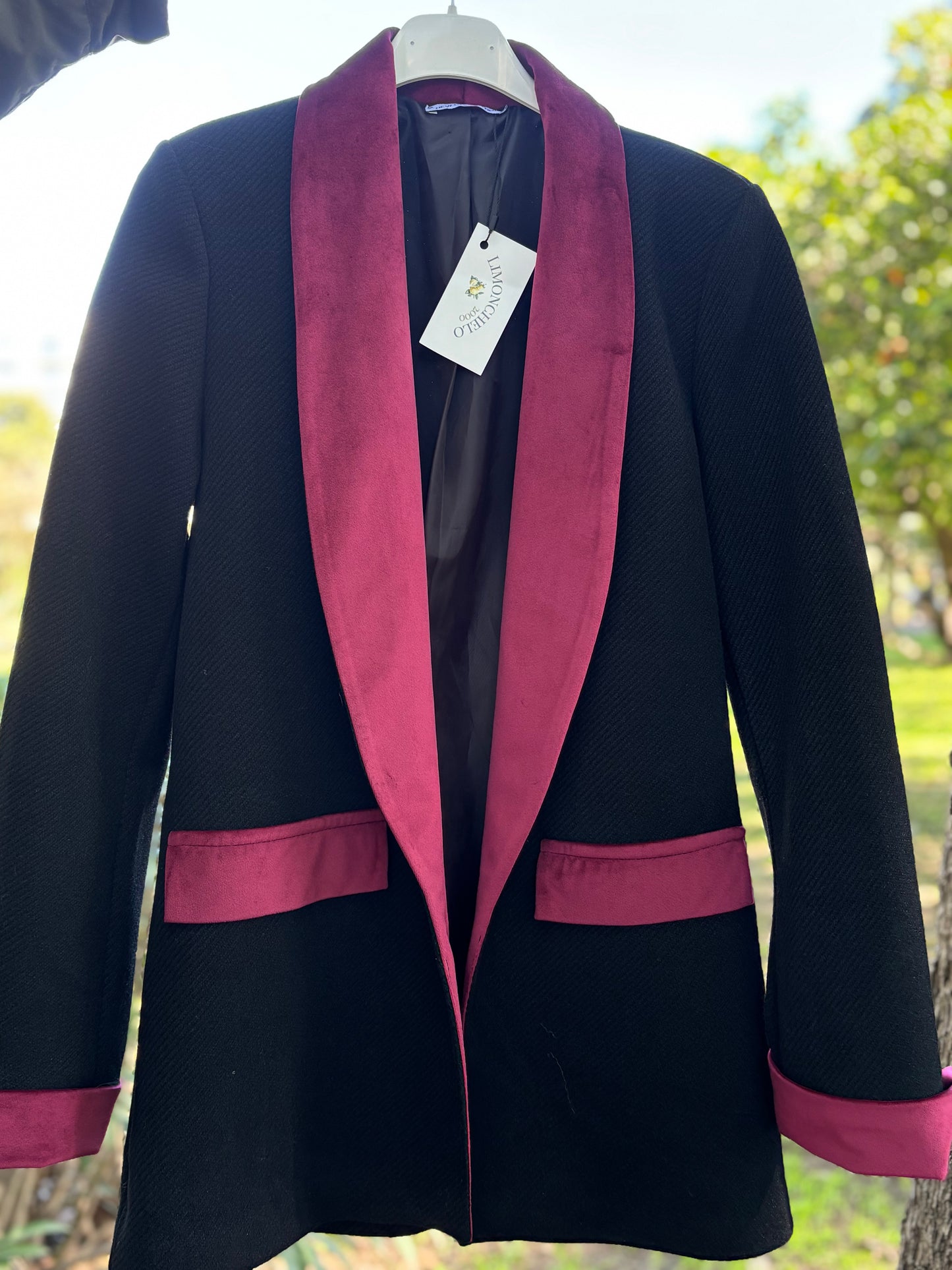 CHAQUETA PAÑO MARRÓN DETALLES TERCIOPELO VERDE