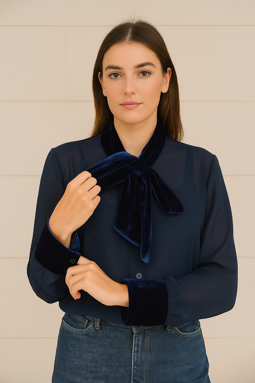 BLUSA LAZO TERCIOPELO AZUL