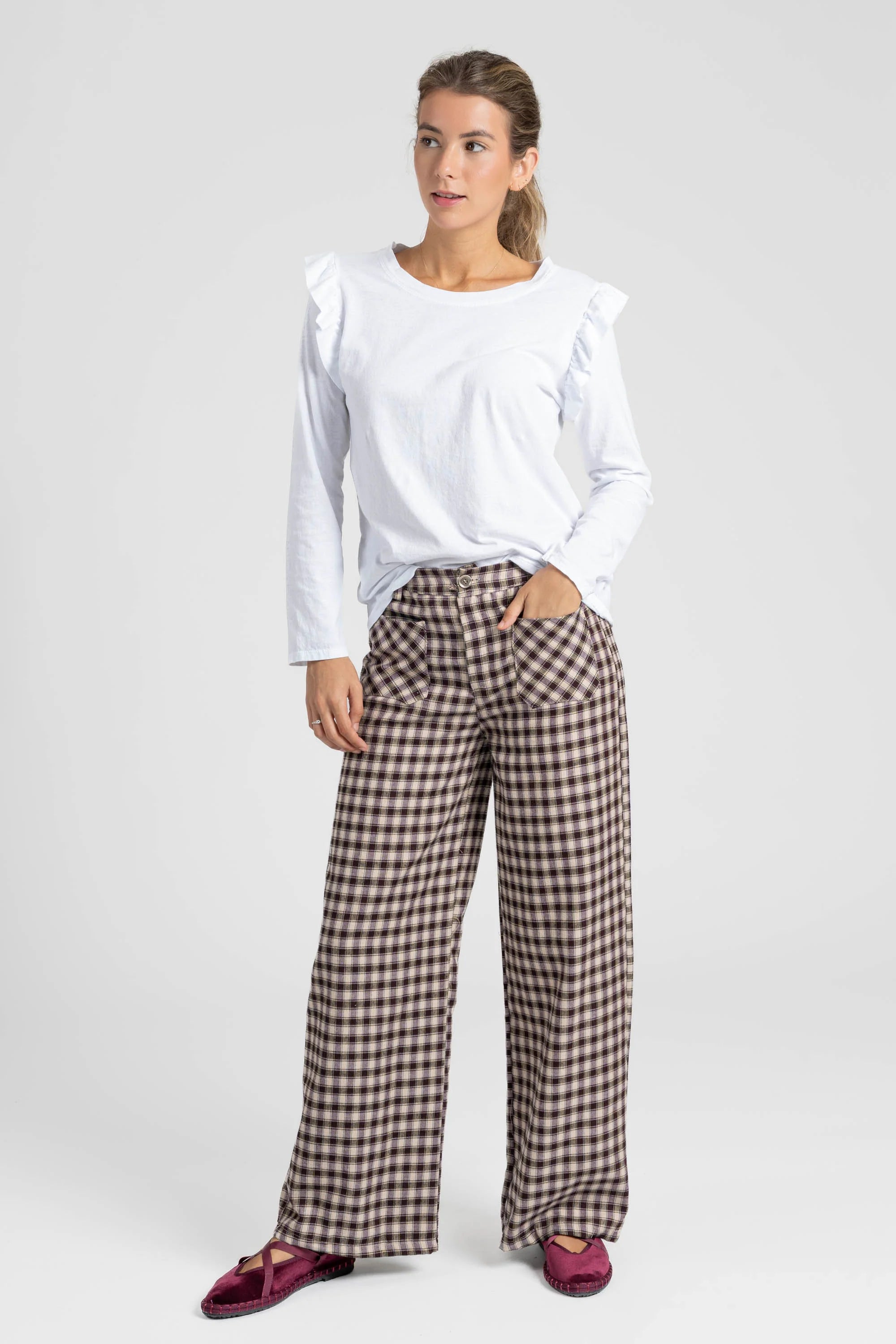 PANTALÓN VICHY TEEN BURDEOS