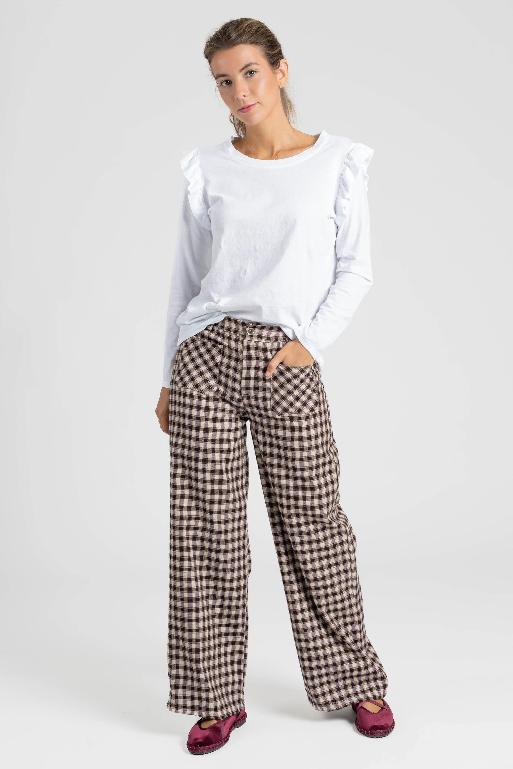 PANTALÓN VICHY TEEN BURDEOS