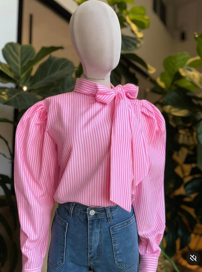 BLUSA LAZO RAYAS ROSA