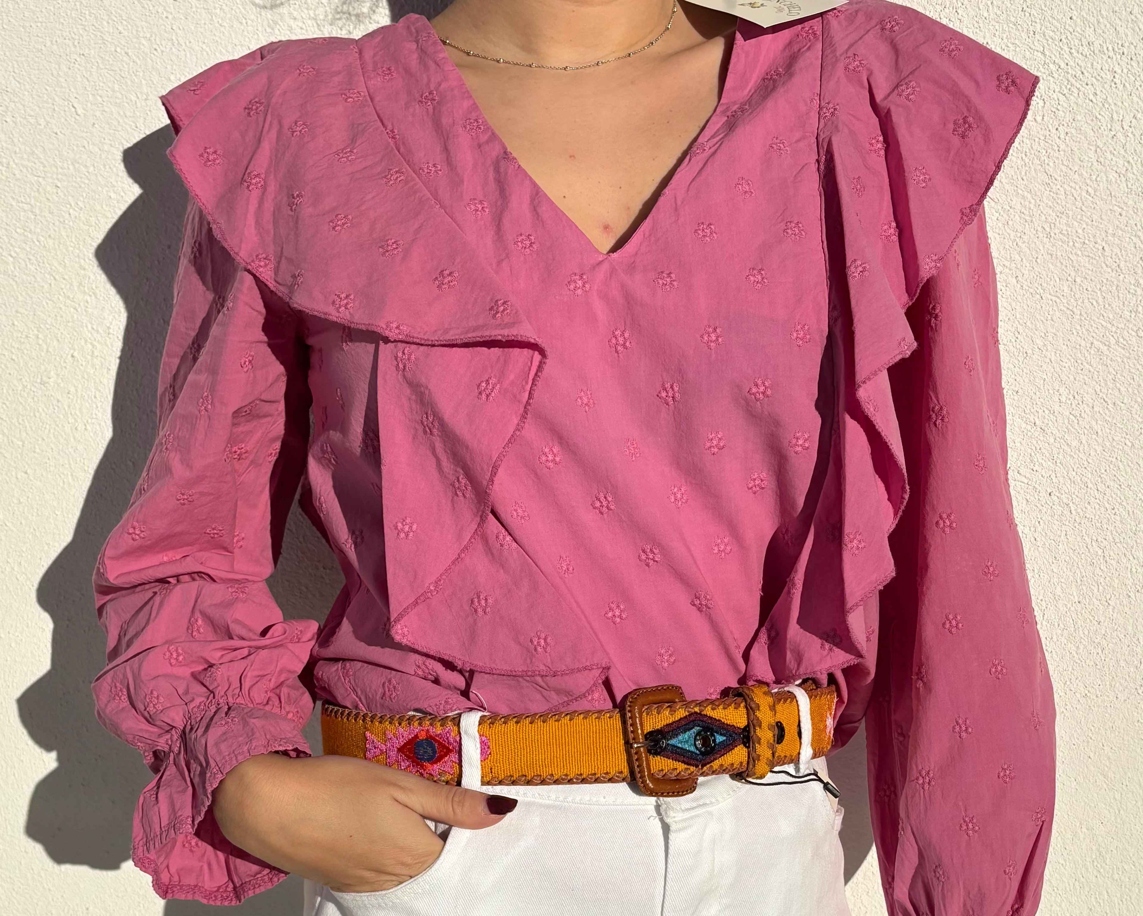 BLUSA FLORES ROSA FUCSIA