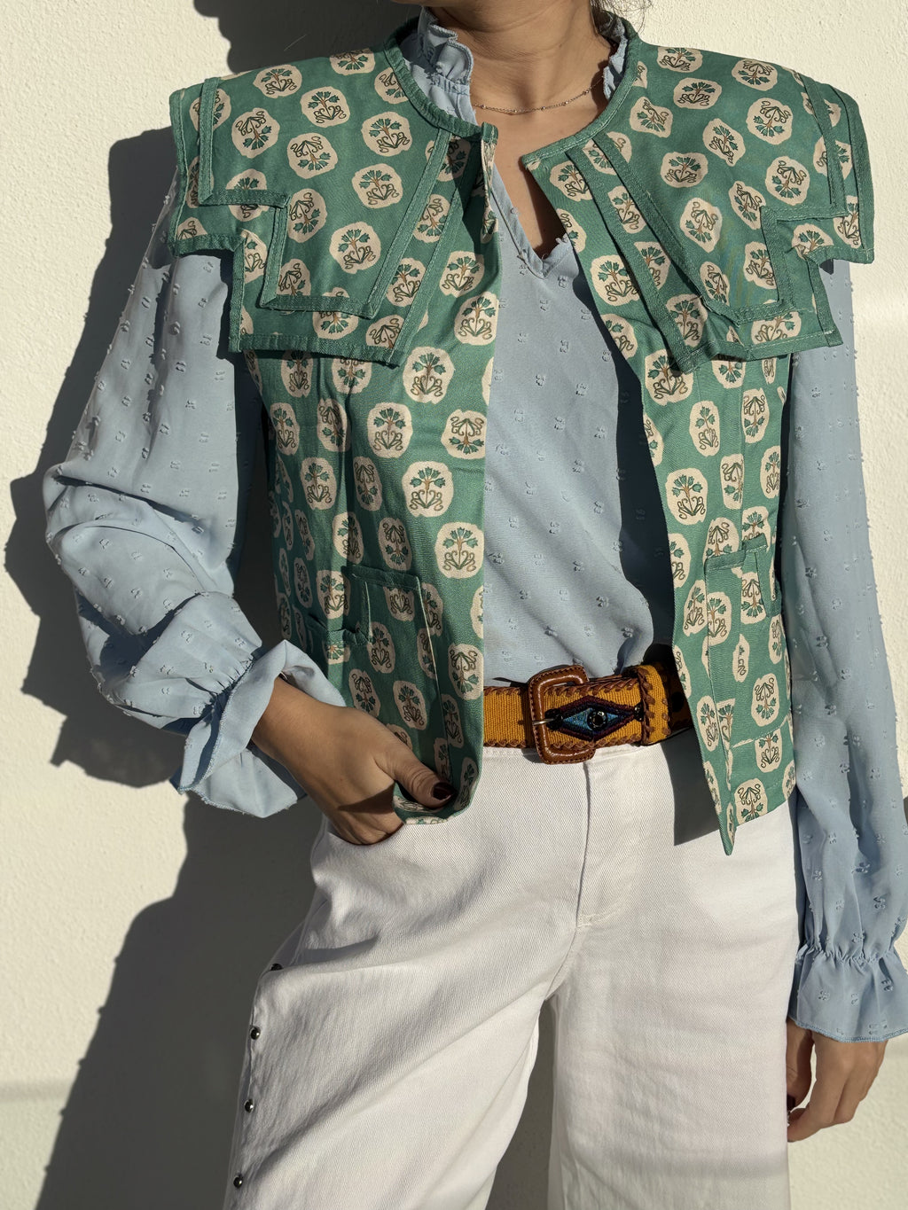 CHALECO FLORAL VERDE